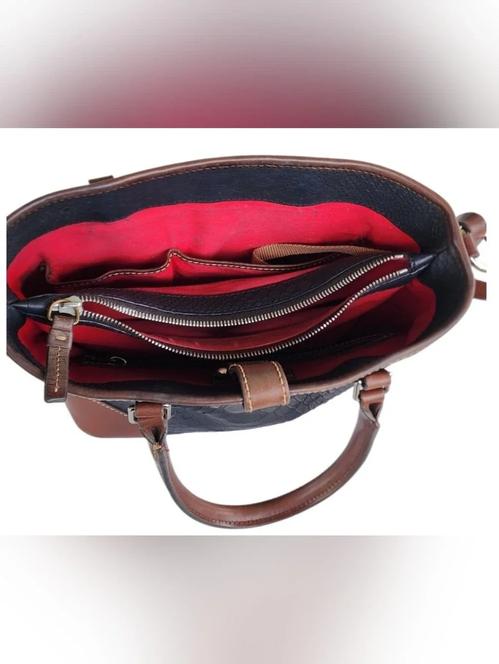 Vintage Dooney & Bourke Black and Brown Leather Embossed Tote